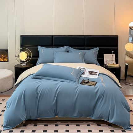 91家纺网 家纺一手货源 找家纺 N先生2024新款水洗磨毛四件套-露娜系列 蓝