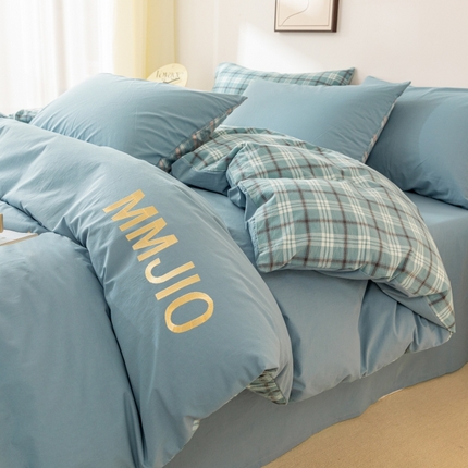 91家纺网 家纺一手货源 找家纺 寐眠 2024新款全棉水洗棉刺绣四件套 绿豆冰沙