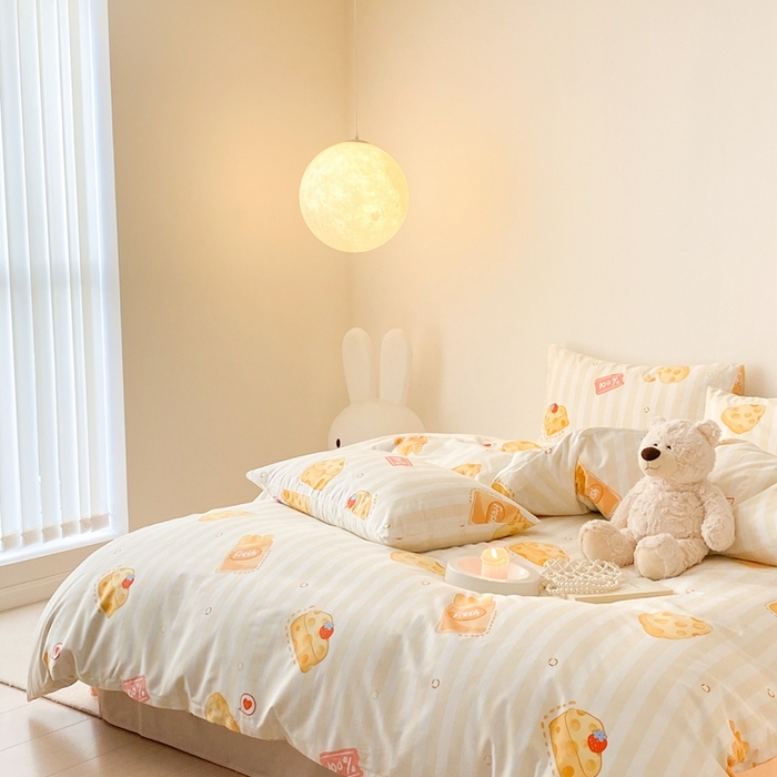 91家纺网 家纺一手货源 找家纺 川悦生活 2024爆款13372全棉卡通小清新四件套三件套 奶小酪