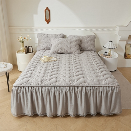 91家纺网 家纺一手货源 找家纺 （总）3C 2024新款玫瑰全棉水洗棉大豆夹棉床裙