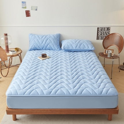 3C 2024新款全棉双层纱大豆床笠 氧气蓝