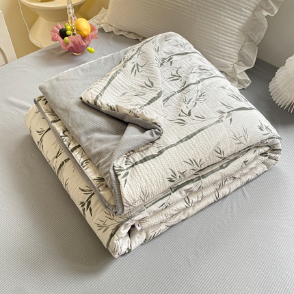 慕澄家纺 2024新款时尚印花泡泡棉花边夏被夏凉被空调被 夏被-竹影