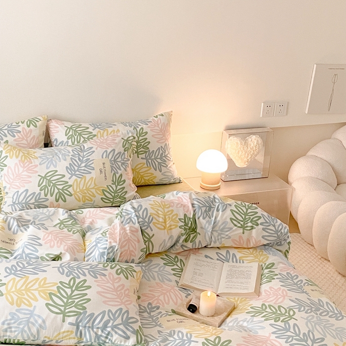 91家纺网 家纺一手货源 找家纺 川悦生活 2024爆款13372全棉卡通小清新四件套三件套 米乐-绿