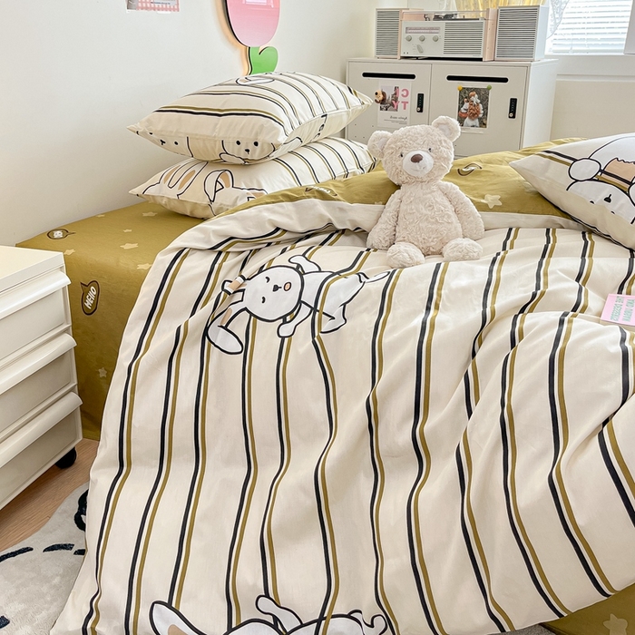 91家纺网 家纺一手货源 找家纺 川悦生活 2024爆款13372全棉卡通小清新四件套三件套 快乐跳舞