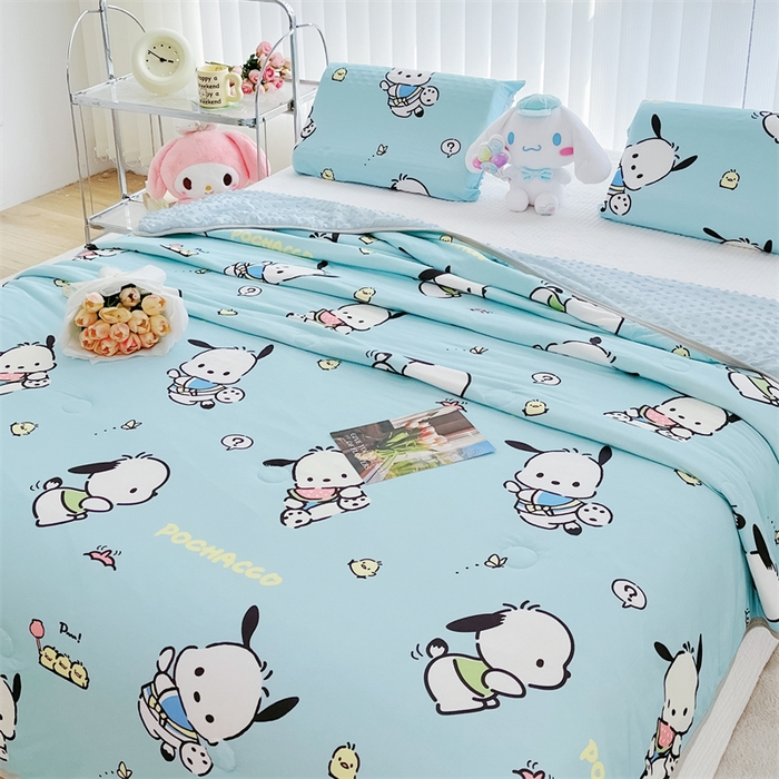 91家纺网 家纺一手货源 找家纺 米米儿家纺 2024新款A类针织棉凉豆豆夏被夏凉被空调被-三丽鸥系列 可爱帕恰狗-蓝