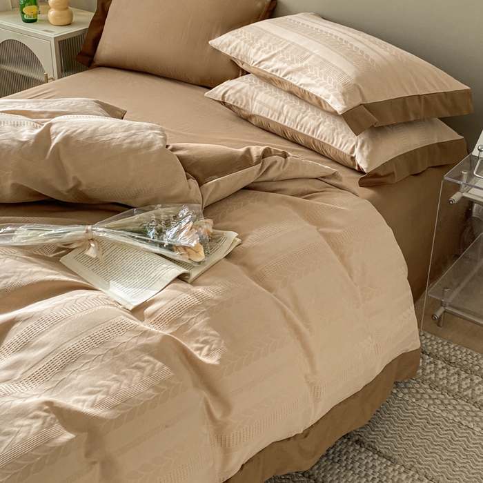 91家纺网 家纺一手货源 找家纺 启程家纺 2024新款全棉华夫格提花四件套 小豆芽-奶咖