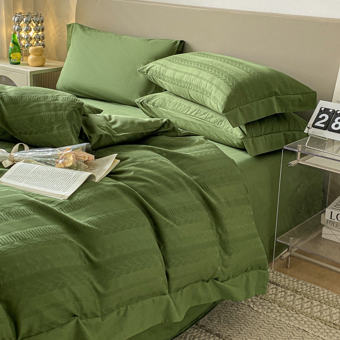 91家纺网 家纺一手货源 找家纺 启程家纺 2024新款全棉华夫格提花四件套 小豆芽-橄榄绿