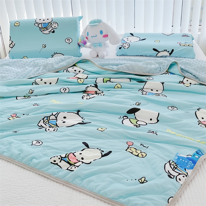 91家纺网 家纺一手货源 找家纺 米米儿家纺 2024新款A类针织棉凉豆豆夏被夏凉被空调被-三丽鸥系列 可爱帕恰狗-蓝