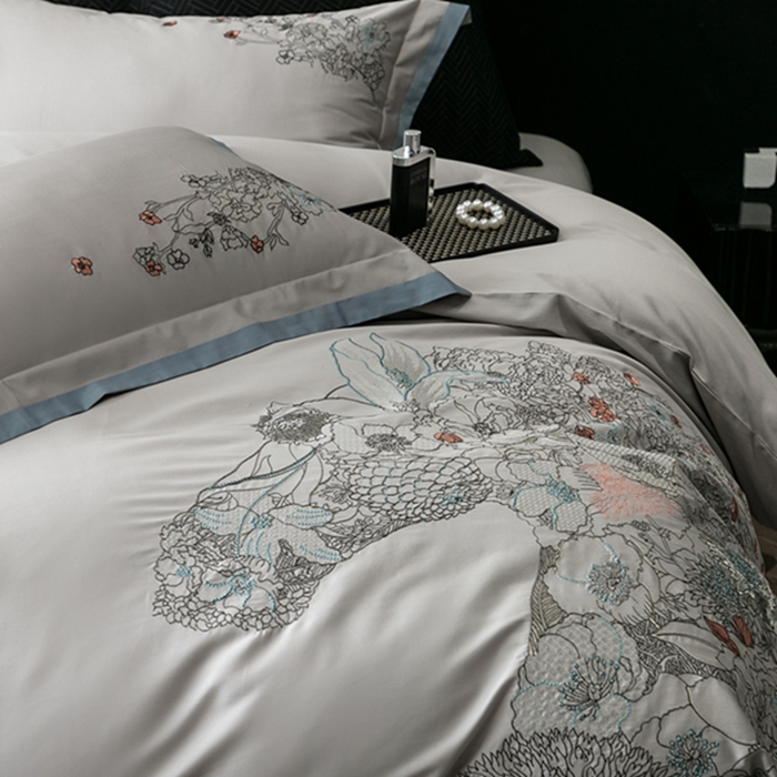 91家纺网 家纺一手货源 找家纺 （总）云胡 2024新款50s双股长绒棉 精工刺绣 宽边工艺四件套