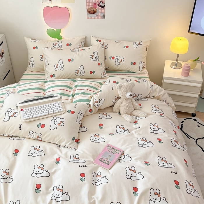 91家纺网 家纺一手货源 找家纺 川悦生活 2024爆款13372全棉卡通小清新四件套三件套 兔了个兔