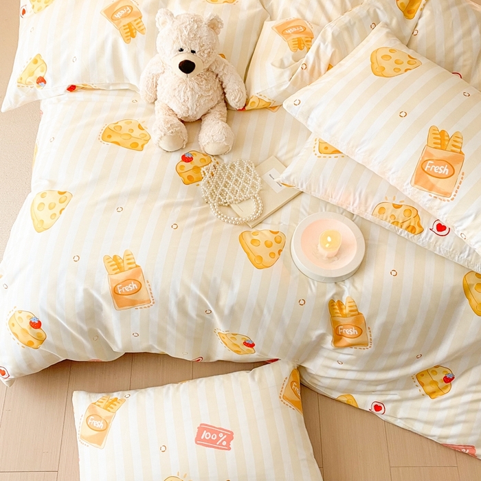 91家纺网 家纺一手货源 找家纺 川悦生活 2024爆款13372全棉卡通小清新四件套三件套 奶小酪