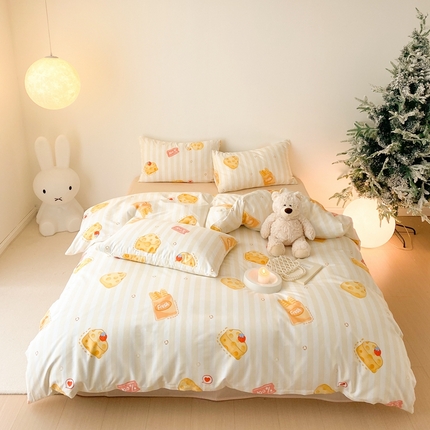 川悦生活 2024爆款13372全棉卡通小清新四件套三件套 奶小酪