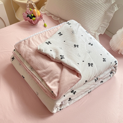 慕澄家纺 2024新款时尚印花泡泡棉花边夏被夏凉被空调被 夏被-蝴蝶结