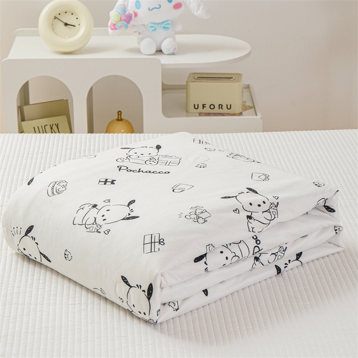 91家纺网 家纺一手货源 找家纺 米米儿家纺 2024新款A类针织棉凉豆豆夏被夏凉被空调被-三丽鸥系列 黑白-帕恰狗