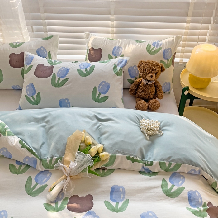 91家纺网 家纺一手货源 找家纺 纽缦家纺 2024水洗双层纱被套 蓝海玫瑰