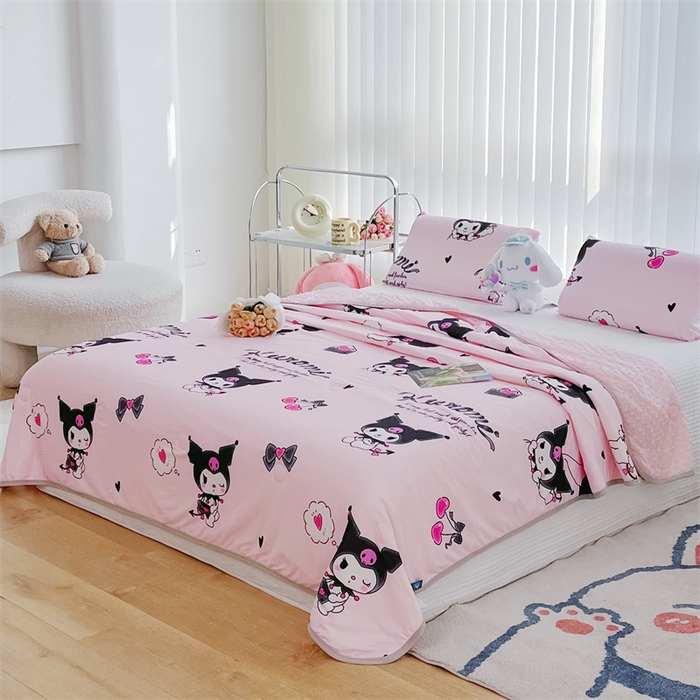 91家纺网 家纺一手货源 找家纺 米米儿家纺 2024新款A类针织棉凉豆豆夏被夏凉被空调被-三丽鸥系列 爱心库洛米