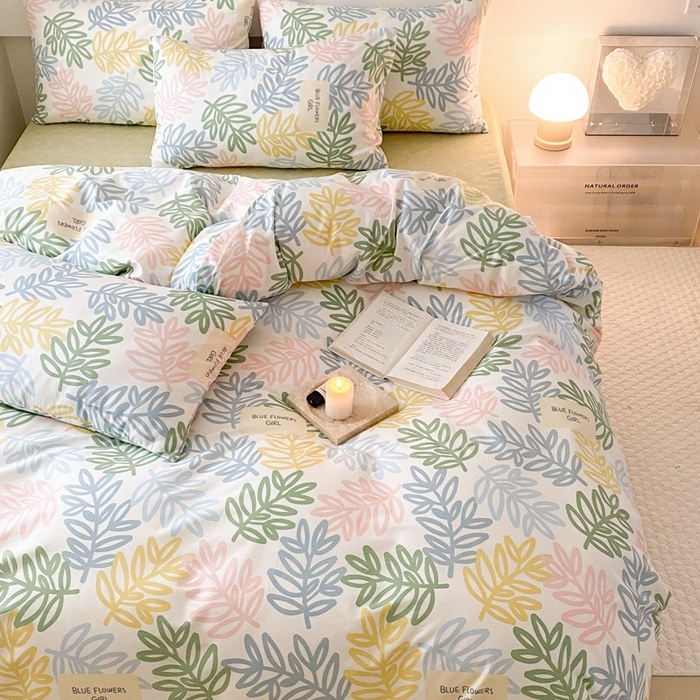 91家纺网 家纺一手货源 找家纺 川悦生活 2024爆款13372全棉卡通小清新四件套三件套 米乐-绿