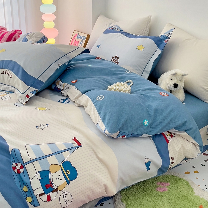 91家纺网 家纺一手货源 找家纺 云锦家居 2024新款13070纯棉印花吊边款一字绣四件套 星夜号