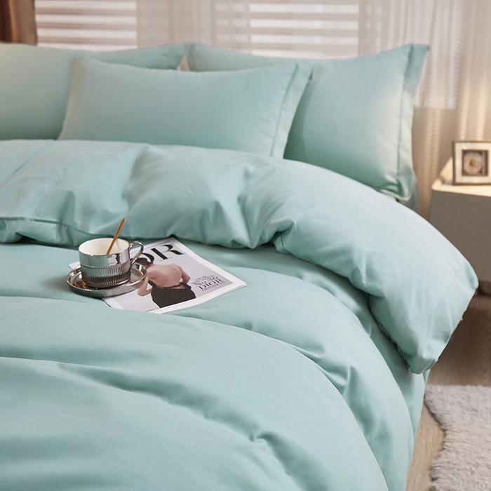 91家纺网 家纺一手货源 找家纺 丝涟家居 2025新款纯色亲肤棉磨毛四件套 薄荷绿