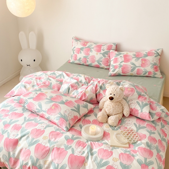 91家纺网 家纺一手货源 找家纺 川悦生活 2024爆款13372全棉卡通小清新四件套三件套 萌萌语