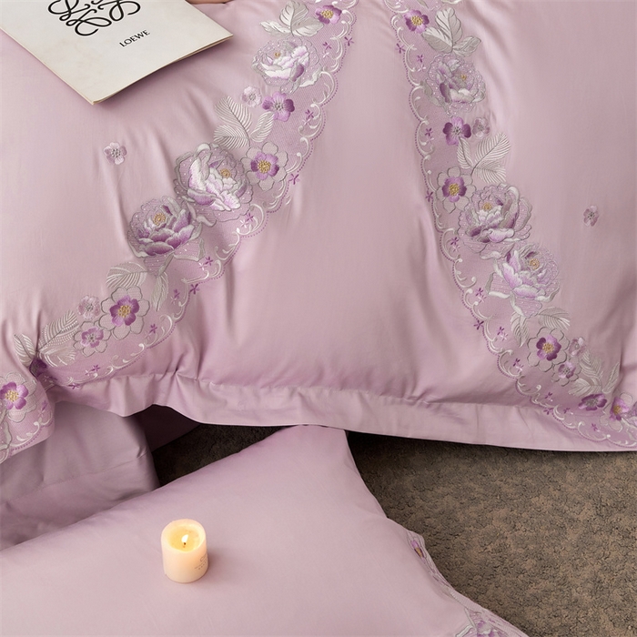 91家纺网 家纺一手货源 找家纺 宏羽纺2024新款高支高密全棉刺绣四件套 浪漫系列 浪漫 海葵紫