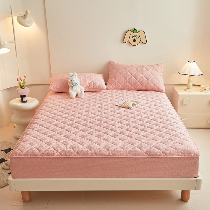 91家纺网 家纺一手货源 找家纺 多谷家纺 2024新款针织提花大豆夹棉床笠 可可粉