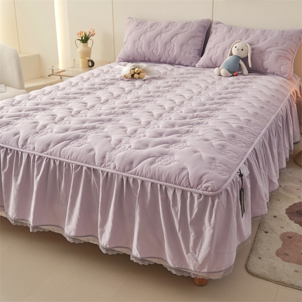 91家纺网 家纺一手货源 找家纺 （总）3C 2024新款玫瑰全棉水洗棉大豆夹棉床裙式床笠