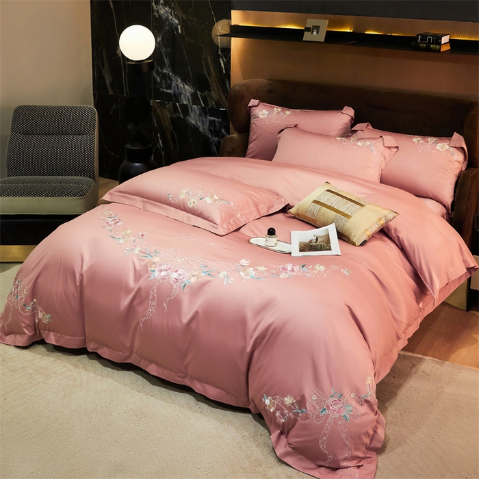 91家纺网 家纺一手货源 找家纺 宏羽纺2024新款高支高密全棉刺绣四件套 伊丽莎白系列 伊丽莎白 豆沙