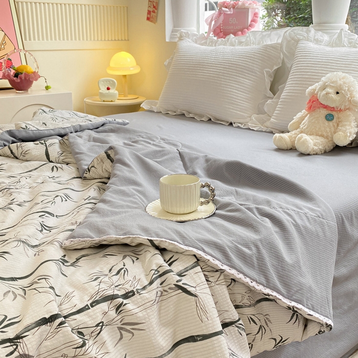 91家纺网 家纺一手货源 找家纺 慕澄家纺 2024新款时尚印花泡泡棉花边夏被夏凉被空调被 夏被-竹影