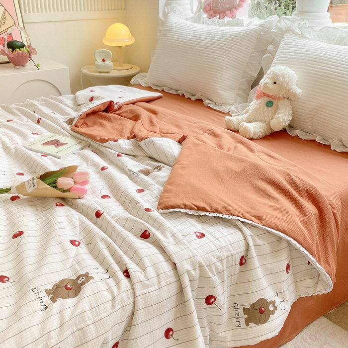 91家纺网 家纺一手货源 找家纺 慕澄家纺 2024新款时尚印花泡泡棉花边夏被夏凉被空调被 夏被-车厘子