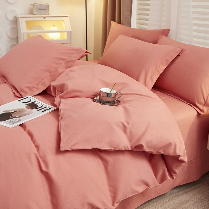 91家纺网 家纺一手货源 找家纺 丝涟家居 2025新款纯色亲肤棉磨毛四件套 蜜柚红