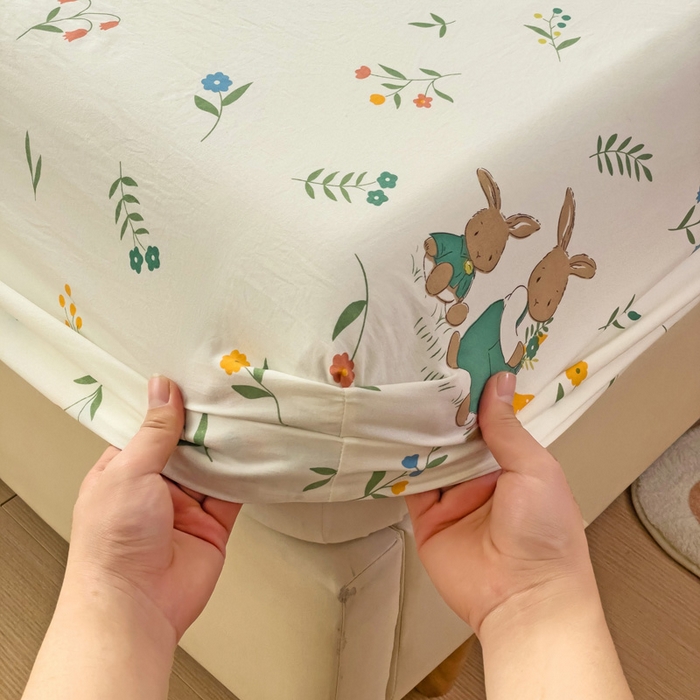 91家纺网 家纺一手货源 找家纺 纽缦家纺 2024水洗双层纱单床笠 小兔堡