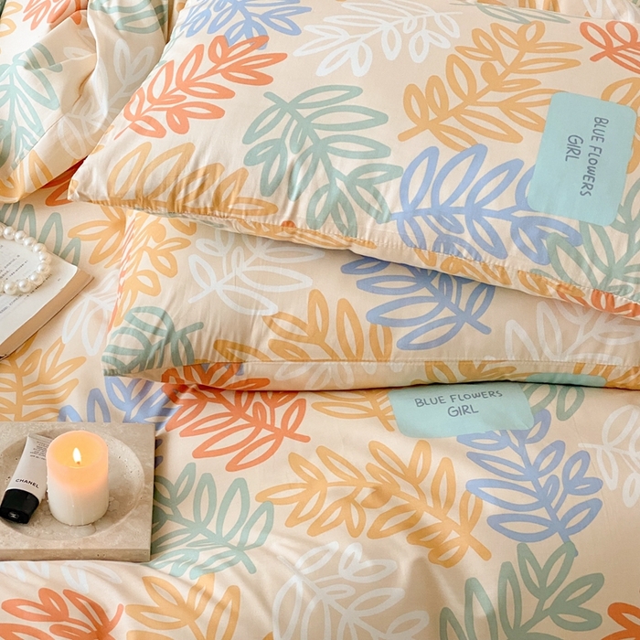 91家纺网 家纺一手货源 找家纺 川悦生活 2024爆款13372全棉卡通小清新四件套三件套 米乐-橘