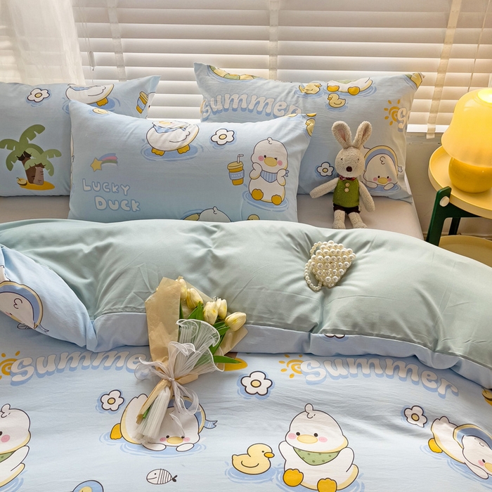 91家纺网 家纺一手货源 找家纺 纽缦家纺 2024水洗双层纱被套 蓝小鸭