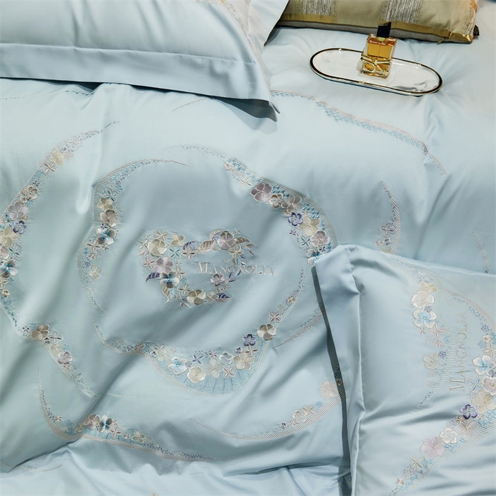 91家纺网 家纺一手货源 找家纺 宏羽纺家纺 2024新款高支高密全棉绣花工艺四件套-怡悦 怡悦 西子蓝