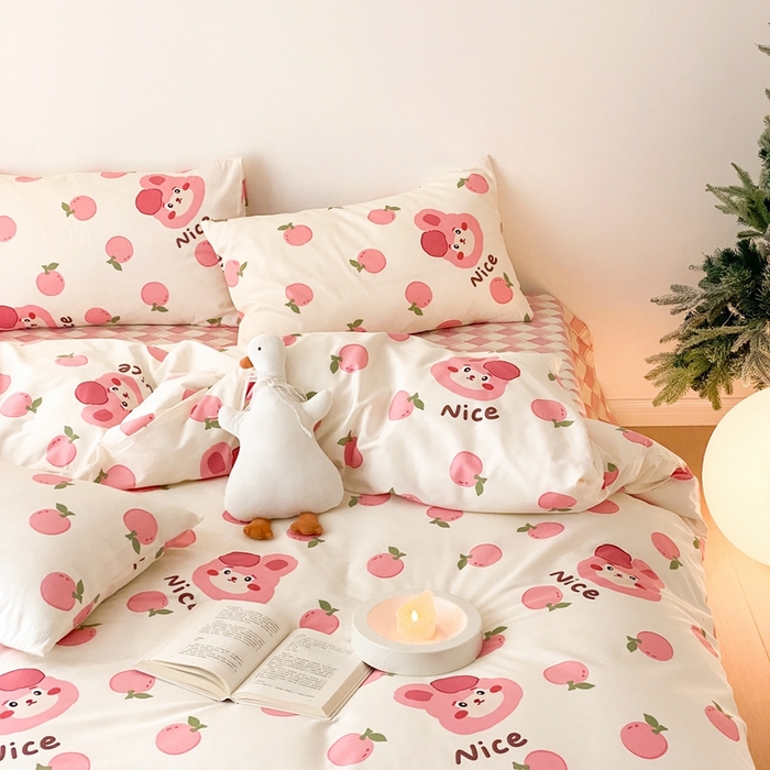 91家纺网 家纺一手货源 找家纺 川悦生活 2024爆款13372全棉卡通小清新四件套三件套 粉啵兔