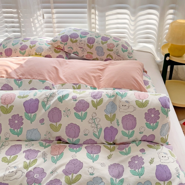 91家纺网 家纺一手货源 找家纺 纽缦家纺 2024水洗双层纱被套 素颜捧花