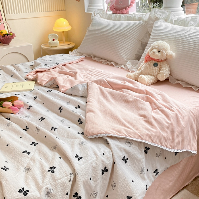 91家纺网 家纺一手货源 找家纺 慕澄家纺 2024新款时尚印花泡泡棉花边夏被夏凉被空调被 夏被-蝴蝶结