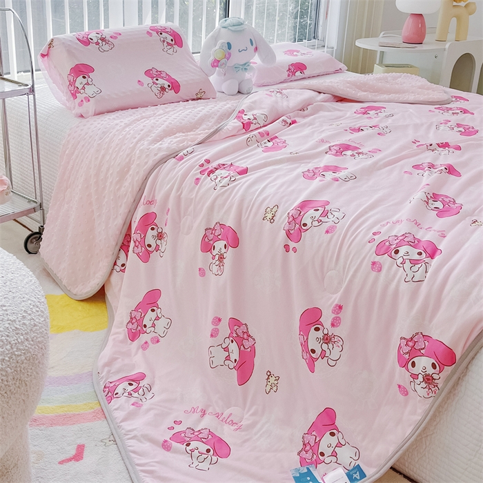 91家纺网 家纺一手货源 找家纺 米米儿家纺 2024新款A类针织棉凉豆豆夏被夏凉被空调被-三丽鸥系列 欢乐美乐蒂