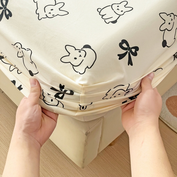 91家纺网 家纺一手货源 找家纺 纽缦家纺 2024水洗双层纱单床笠 心动兔兔