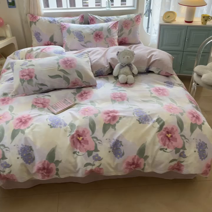 91家纺网 家纺一手货源 找家纺 川悦生活 2024爆款13372全棉卡通小清新四件套三件套 青春绚烂