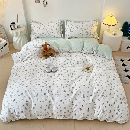 91家纺网 家纺一手货源 找家纺 （总）云锦家居 2024春夏新款13070纯棉印花吊边款一字绣四件套