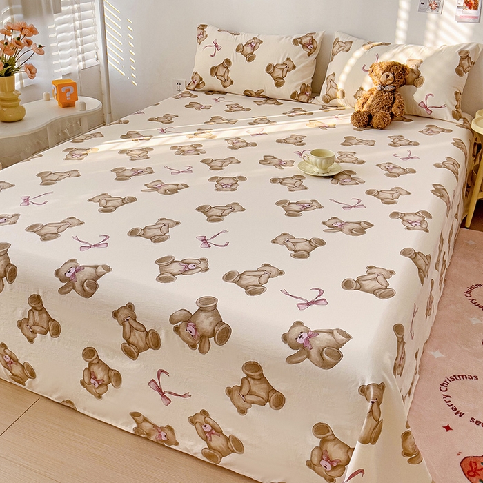 91家纺网 家纺一手货源 找家纺 纽缦家纺 2024水洗双层纱床单 童话小熊