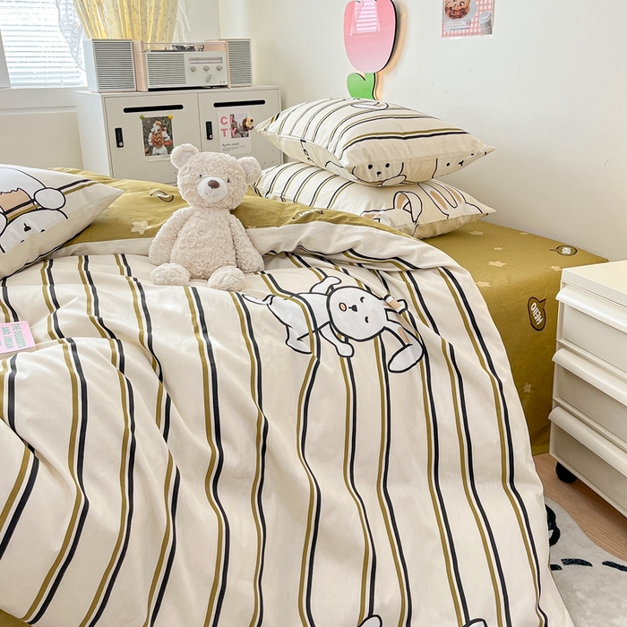 91家纺网 家纺一手货源 找家纺 川悦生活 2024爆款13372全棉卡通小清新四件套三件套 快乐跳舞