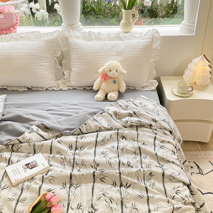 91家纺网 家纺一手货源 找家纺 慕澄家纺 2024新款时尚印花泡泡棉花边夏被夏凉被空调被 夏被-竹影