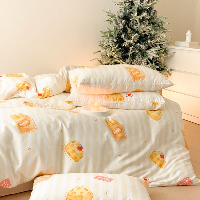 91家纺网 家纺一手货源 找家纺 川悦生活 2024爆款13372全棉卡通小清新四件套三件套 奶小酪