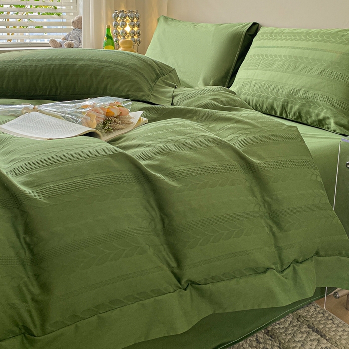 91家纺网 家纺一手货源 找家纺 启程家纺 2024新款全棉华夫格提花四件套 小豆芽-橄榄绿