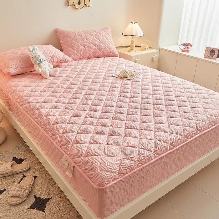 91家纺网 家纺一手货源 找家纺 多谷家纺 2024新款针织提花大豆夹棉床笠 可可粉