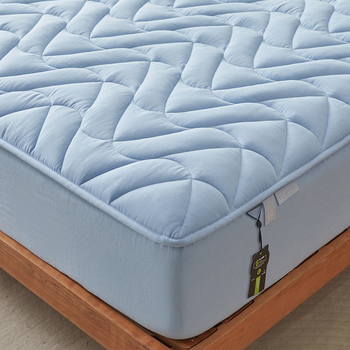 91家纺网 家纺一手货源 找家纺 3C 2024新款全棉双层纱大豆床笠 氧气蓝