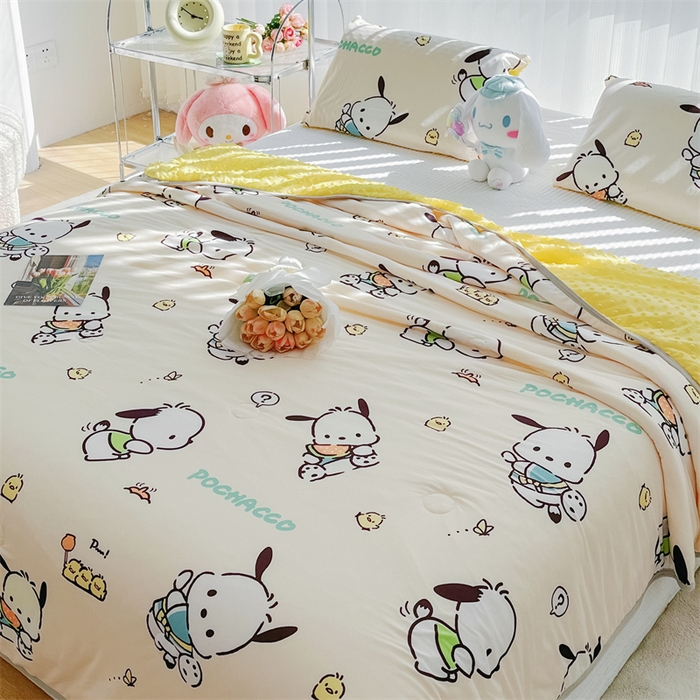 91家纺网 家纺一手货源 找家纺 米米儿家纺 2024新款A类针织棉凉豆豆夏被夏凉被空调被-三丽鸥系列 可爱帕恰狗-黄